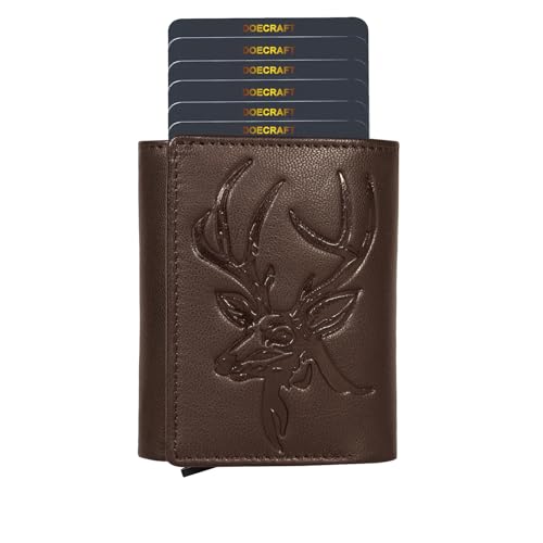 Image of Men's Genuine Leather RFID Wallet | Premium Slim Red Wallet for Men with Deer 3D Print | 8 Card Slots Secure and Durable Design |Casual Stylish | Formal & Gifting Use, Brown and Black
