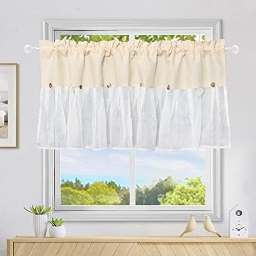 ArtisticHome Semi Sheer Cafe Curtain, Romantic Elegant Half Curtain, Embroidered Rose Cafe Curtain for Living room Bathroom Window Treatment(150W x 45Drop)