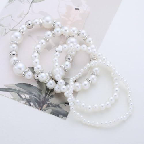 Vintage Layered Pearl Bracelet Gold Pearl Chain Bracelet Pearls Bangle Bracelets Elastic Heart Bracelets Pearls Hand Chain Jewelry for Women3