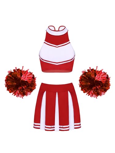 dPois Women\'s Sexy Cheer Leader Costume Halloween Cheerleading Outfit High School Musical Uniforms A Red Small