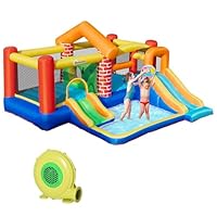 Outsunny 4 in 1 Kids Bouncy Castle Extra Large Double Slides & Trampoline Design Inflatable House Pool Climbing Wall with Blower Carrybag for Kids Age 3-8, 3.8 x 3.7 x 2.3m