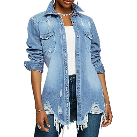 LaiyiVic Womens Jean Jacket Long Sleeve Classic Distressed Butterfly Denim Trucker Jackets Cover
