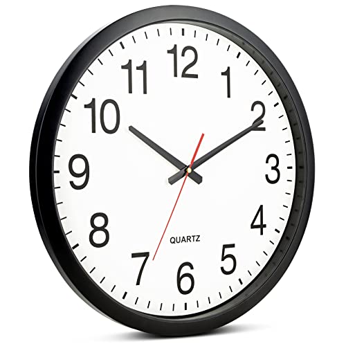 image for Bernhard Products Black Wall Clock Silent Non Ticking - XL 18 Inch Qua