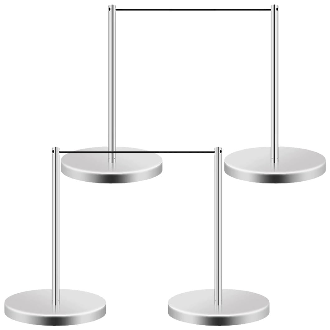 Aioneer Crowd Control Stanchions Set With Elastic Cord, 17.7" Safety Barrier Posts For Museums And Exhibitions-Silver-4 Pcs