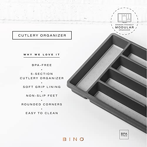 Bino | 5-Slot Silverware Organizer | Small - Grey Cutlery Tray Organizer | Silverware Storage For Drawer | Bpa-Free Plastic Organizers With Soft-Grip Lining And Rounded Corners | Utensil Organizer #TOP1