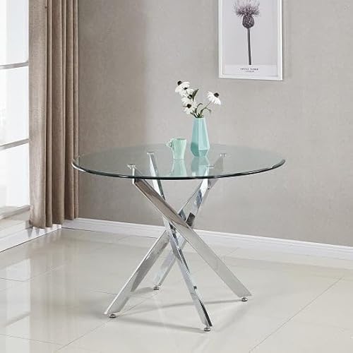 Furniture In Fashion Daytona Round Clear Glass Dining Table, 110cm Diameter, 76cm Height, Chrome Legs