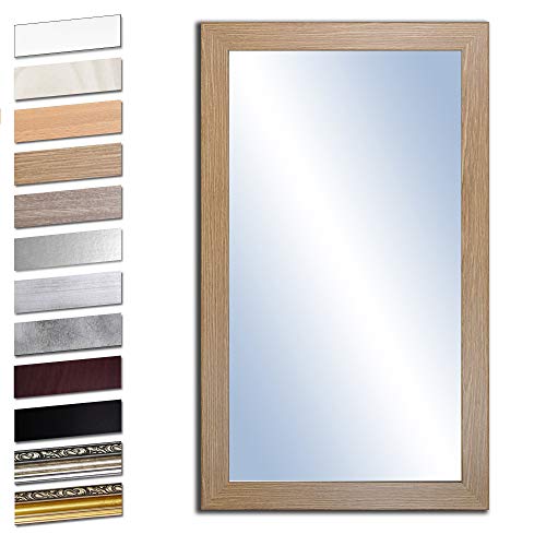 Bilderdepot24 Espejo de pared para baño, marco de madera, con cristal auténtico, roble grande, aprox. 80 x 40 cm