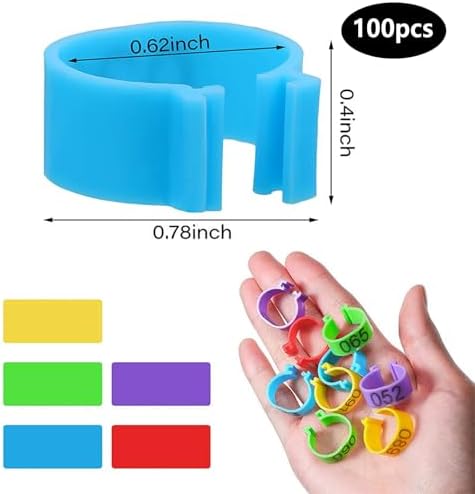 SKTMH 100Pcs Chicken Leg Rings, Colorful Numbered Chicken Identification Leg Bands, Durable Poultry Leg Bands for Chickens Ducks Goose Turkey Small Birds
