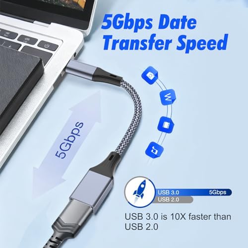 Obcxin 2 Stück USB C auf USB 3.0,Type C auf USB-A Adapter Kompatibel für Galaxy S24/S23/S22,iPhone 15/16 Pro Max,iPad MacBook Pro,Huawei P30,Google Pixel(Grau)