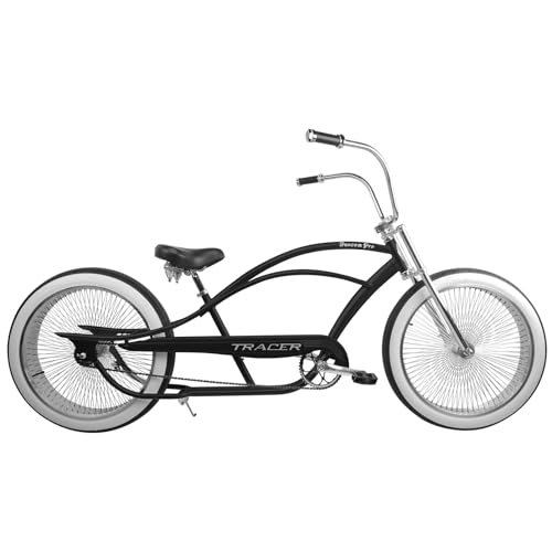 Tracer Beacon PRO 26 Inch Stretch Cruiser Bike for Men, Long Steel Frame, Hi-Rise Handlebar, Three Piece Cranksets,140 Spoke Wheelset Fat Tire, Complete Cruiser Bikes (Black)