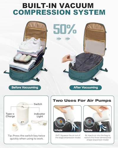 Image of coofay Vacuum Backpack Travel with Pump, Airline Approved Carry On Backpack | 15.6 inch Laptop Travel Backpack with Vacuum System, Compression Backpack with Shoe Compartment, Vacuum Seal Backpack Travel