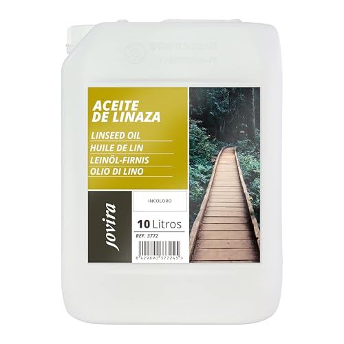 JOVIRA PINTURAS 10L   Aceite Linaza. Barniz Natural (100% Puro) Nutrición, protección y cuidado de la madera. (10 Litros) F 10