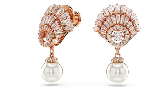 Idyllia drop earrings Crystal pearl, Shell, White, Rose gold-tone plated
