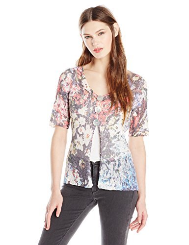 Colour Works Women's 3/4 Sleeve Printed Cardigan Sweater, Sample, Large