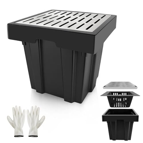 18x18x15 Inch Catch Basin with Stainless Steel Grate Large Drainage Basin with Debris Basket French Drain Basin Without Reserved Hole for Yard Patio Downspout Commercial Municipal Pipeline Lawn