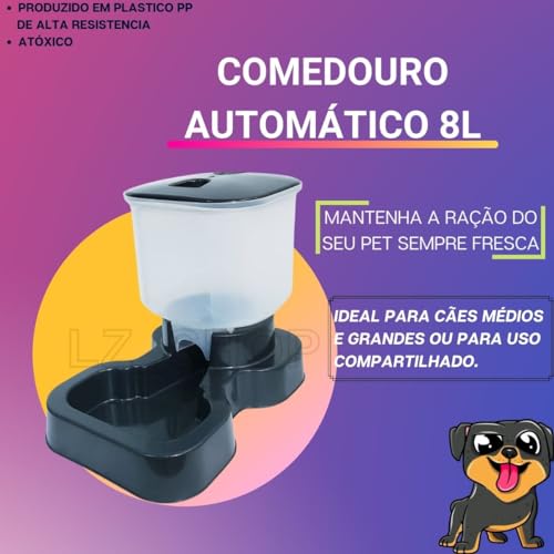 Comedouro Automático Cachorro Grande Porte 8L Uso Compartilhado (Preto)