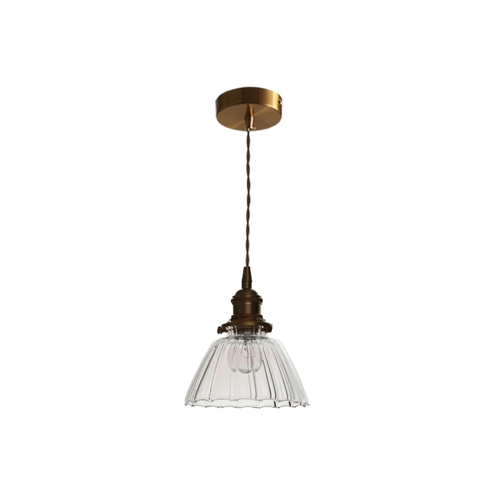 LUOYAOB Modern Glass Pendant Light Ribbed Shade Brass Hanging Fixture