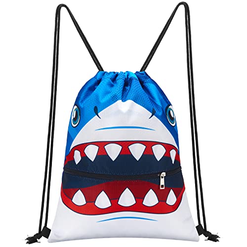 WAWSAM Dinosaurio Mochila con Cordón - Bolsas con Cordón para Niños Niños Bolsa de Natación para la Playa Nadar Piscina Escuela Dibujar Bolsas de Cuerda con Bolsillo con Cremallera Bolsa de Gimnasia