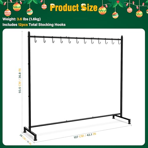 MOKOQI Christmas Stocking Holder Stand for Floor Freestanding Rack with 12 Hooks, Holiday Decor Hanger Display for Home - Black