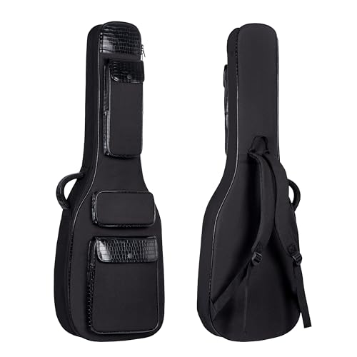 Funda para Bajo con Correa de Cuello, Acolchado Protector de 0.5 Pulgadas de Grueso, Resistente al Agua, Cuero PU con Estampado de Cocodrilo, Correas de Hombro Ajustables, Asa Lateral Acolchada, 3 Bolsillos