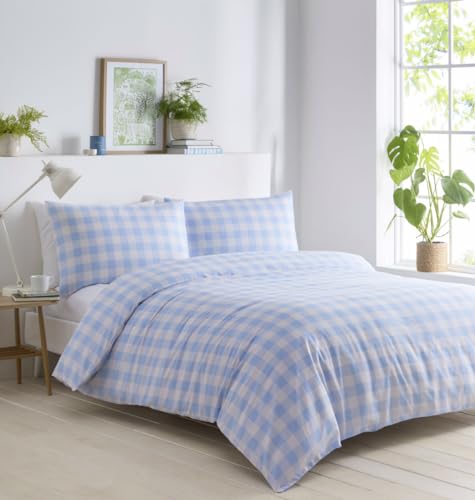 Housse de couette bleu double en coton gingham avec ses taies - 2