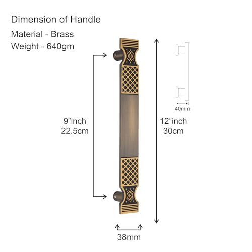 Image of COMPASS 12 inch Brass Main Door Handle | Door Handles for Main Door | Pull Handles for All The Doors of House | Office | Hotels | PH-VN (Pack of 1, Antique Finish)