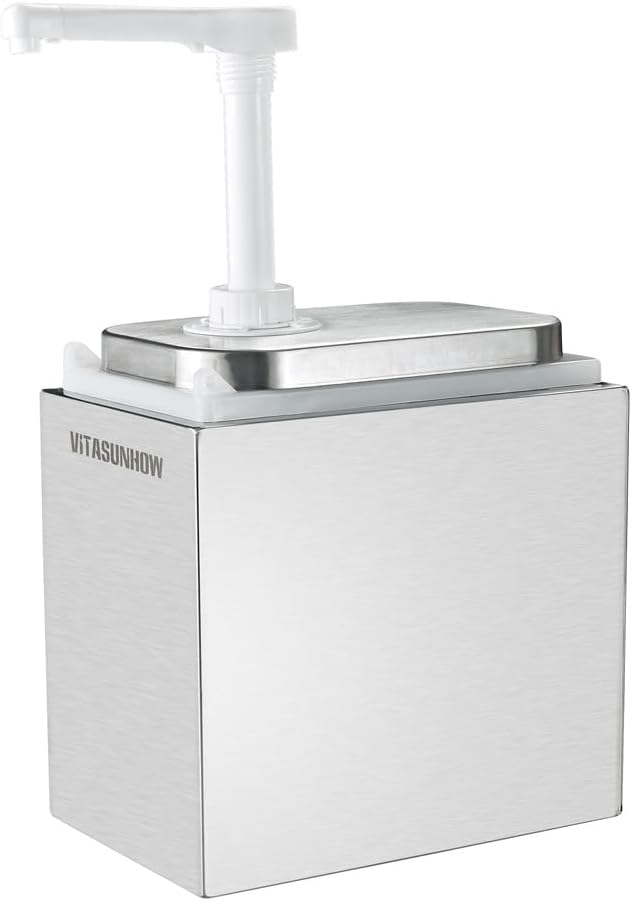 Condiment Pump Station, Sauce Dispenser Pump Seasoning Condiment Squeeze Pump Container with Base Removable Tanks,for Casual Fast Food, Western Restaurant (PP1055)