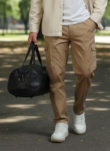 Image of Men's Cotton Cargo Pants | Stylish Casual Trousers for Men | Relaxed Fit Multi Pocket Cargo Trousers | Drawstring Waist Pant | Comfortable Lower for Men