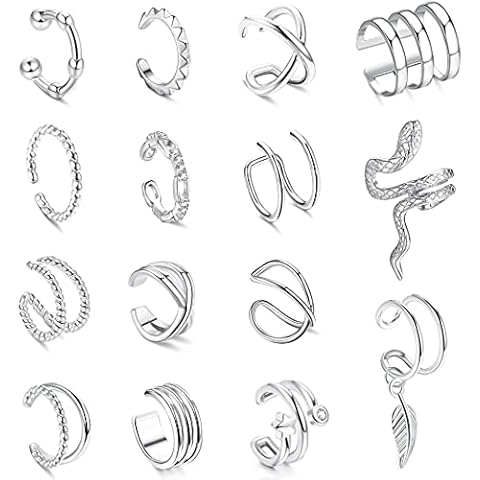 CASSIECA Women's Adjustable Non-Piercing Ear Cuffs Earrings Clip On Cartilage Helix Wrap Ear Jewelry Set Cover