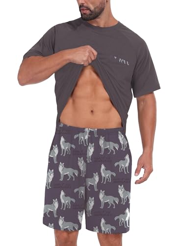 Image of Mens Pajamas Set Lightweight Summer Pjs Sleepwear Soft Comfy Short Sleeve Loungewear With Pocket (S-4X)
