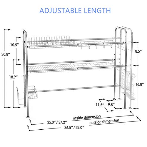 Over The Sink Dish Drying Rack, 2-Tier Stainless Steel Large Dish Drainers Over Sink Dish Rack With Utensil Holder, Length Adjustable(Sink Size ≤ 35 Inch) #TOP1