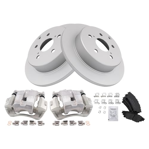 Image of TRQ Rear Brake Pad and Rotor Set Ceramic Solid Rotors Calipers