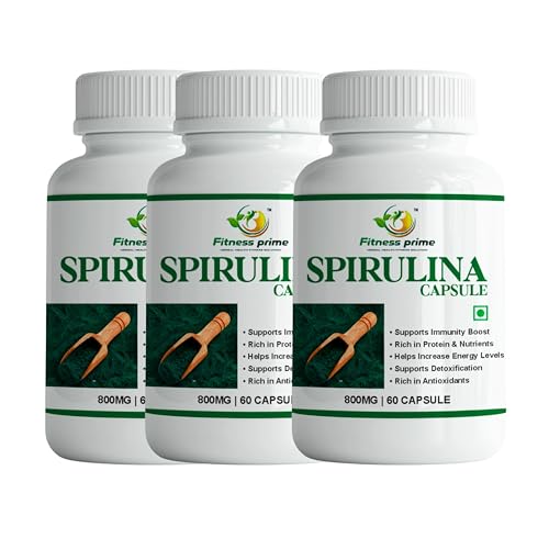 Image of Organic Spirulina 800mg Capsules | Natural Superfood Supplement Rich in Protein, Vitamins & Minerals | Herbal Wellness Formula for Daily Nutrition Support | 180 Capsules