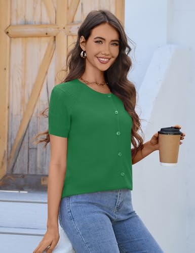 Image of FreshNight Women's 2025 Short Sleeve Cardigan Button Up Hollowed Out Crewneck Shrug Sweaters Knit Sweater Tops Lightweight