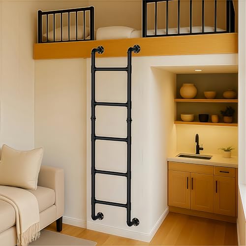 Black Wall-Mounted Steel Ladder with 5 Steps