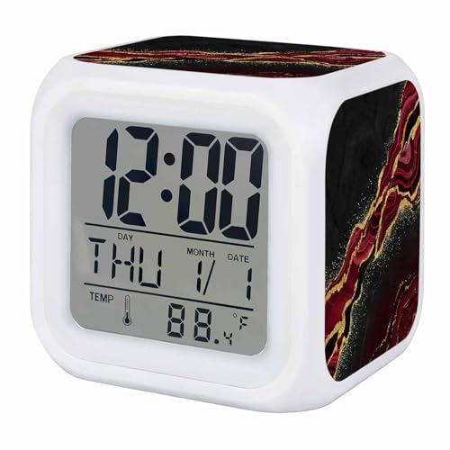 Black Gold Marble Alarm Clock with LED Night Light