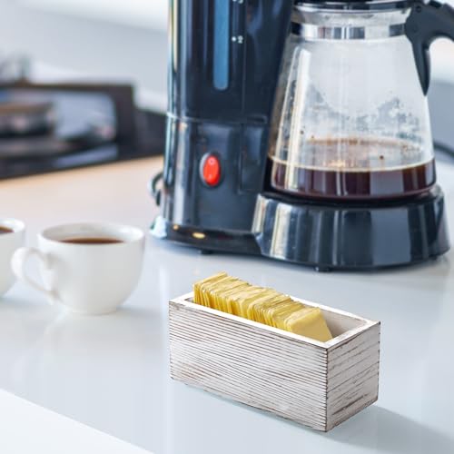 BWODYAY Sugar Packet Holder, Wood Sugar Caddy, Sugar Packet Holder for Coffee Bar, Drink Packet Organizer, Condiment Holder Rustic White