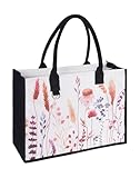 JIATEMET Large Canvas Tote Bag for Women with Zipper and Pocket, Fashion Women Vintage Floral Handbags Travel Crossbody Bags