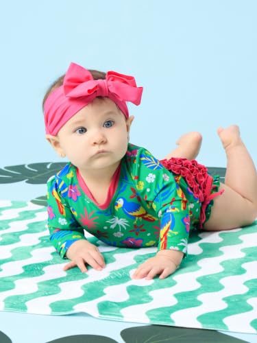 Image of RuffleButts Baby Girls UPF 50+ Sun Protection Floral Printed Long Sleeve One Piece Rash Guard Swimsuit with Zipper