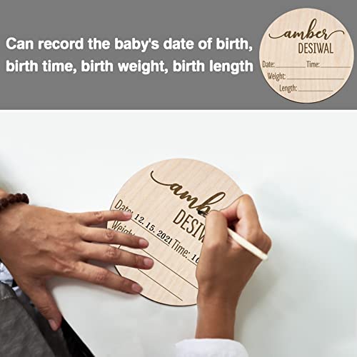 Mayyi Newborn Birth Announcement Sign,Personalized Baby Announcement, Custom Engraved Wooden Baby Name Sign, Newborn Photo Props, Hello World Newborn Announcement for Hospital (BAS 04)