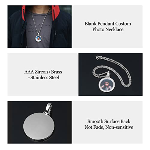 Yimeraire Blank Pendant Custom Picture Necklace Personalized Photo Necklace Keychain Customize Memory Medallion Necklace Iced Out With 24" Rope Chain Hip Hop Jewelry Diy Craft #TOP4