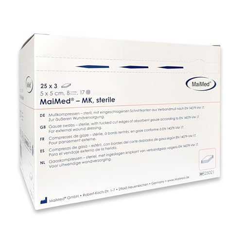 Sterile Kompressen 5x5 cm – 75 Stück Mullkompressen 8-lagig, fusselfrei – Mulltupfer steril & Wundauflagen nicht haftend für Verband & Pflege