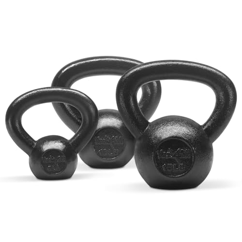 Yes4All Kettlebell Cast Iron Sets 5 – 10 – 15 – 20 – 25 – 30 lbs, Multi-Level from Beginners to Pros Kettlebell Set for Strength Training & Home Gym Equipment
