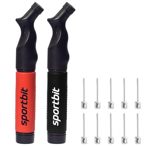 SPORTBIT Ball Pump for Sports Balls - Push & Pull Inflating System - Hand Pump for All Exercise Balls - Volleyball Pump, Basketball Inflator, Football & Soccer Ball Air Pump - Goes with 5 Needles Set