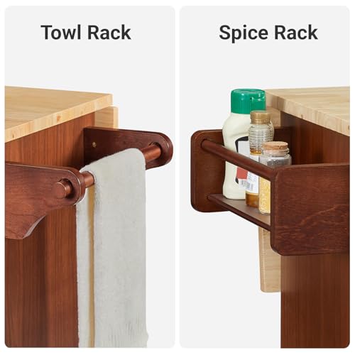 Rovibek Kitchen Islands on Wheels with Drop Leaf 53 in Large Rolling Islands with Storage Wood Portable Kitchen Island Cart with Drawers Cabinet Spice Towel Rack Storage