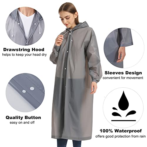 Opret 2 Pack Portable Eva Raincoats For Adults, Reusable Rain Ponchos With Hoods And Sleeves Lightweight Raincoats, Perfect For Outdoor Activities, Grey #TOP2