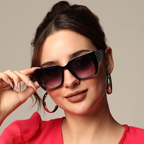 Image of LensKandy Oversized Rectangular UV400 Protected Sunglasses for Women | Stylish Fashion Eyewear | Large Frame Trendy Sun Glasses | Lightweight Comfortable 9131-Pink