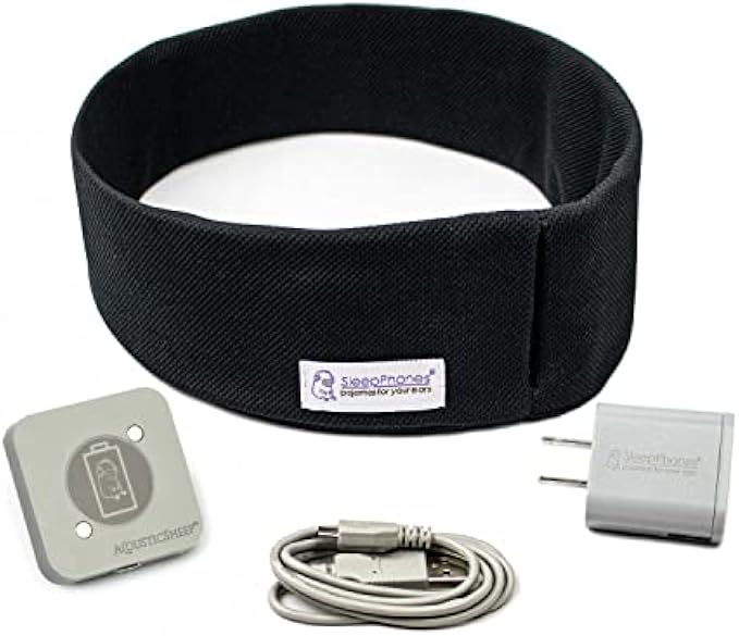 SleepPhones Effortless V8 Sleep Headphones by AcousticSheep | 24-Hour Battery | Original Comfortable Bluetooth Headphones with Wireless Induction Charging (Medium, Pitch Black Breeze, US Wall Plug)