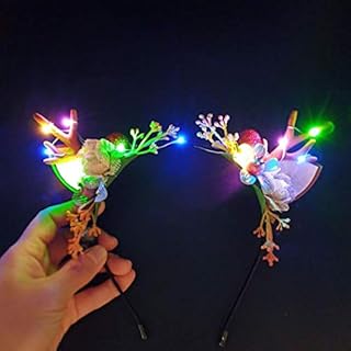 Simsly Christmas LED Glowing Headbands Elk Berry Antlers Cute Headpiece Party Decorations Light Up Hair Accessories for Women Girls Kids Adult