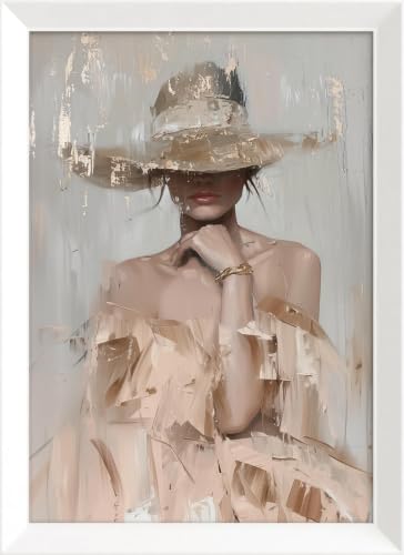 Peinture abstraite femme chapeau BOSKMS - Art mural salon 60x90cm